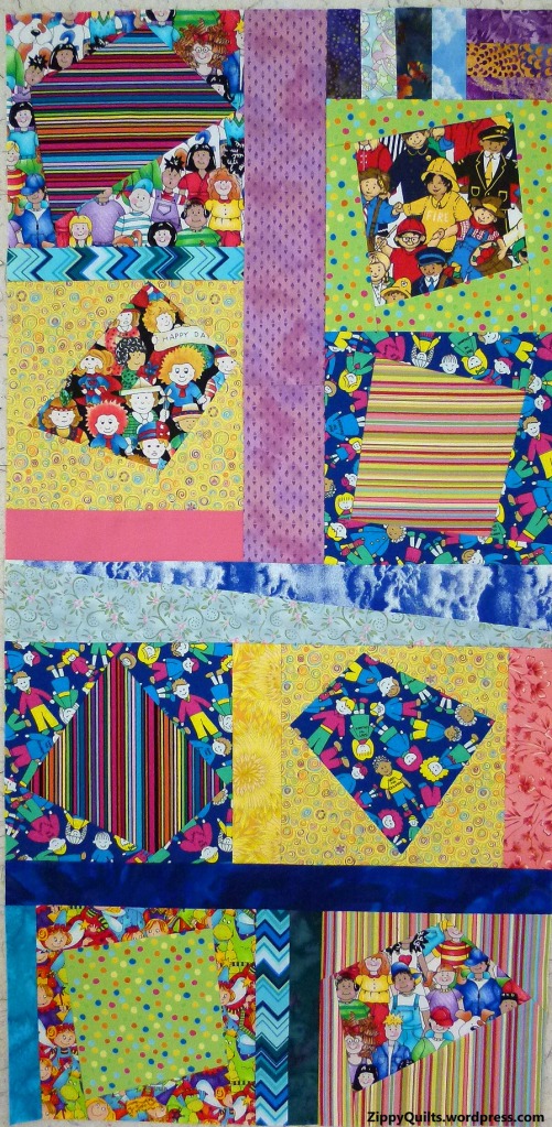 A section of the quilt, showing various sashing--don't line anything up!