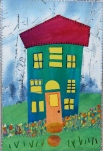 This wonky house was inspired by a class I took with Laura Wasilowski several years ago